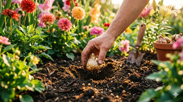 Plantation d'un bulbe d'�t�