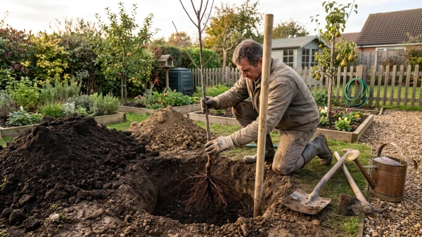 Plantation d'un fruitier en racines nues