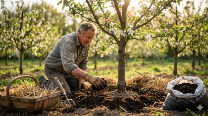 Faut-il fertiliser au pied des fruitiers ? La m�thode du compost sous paille
