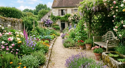 Ce jardin inspir� des anciens presbyt�res s�duit aujourd'hui par son abondance naturelle et son charme vivant