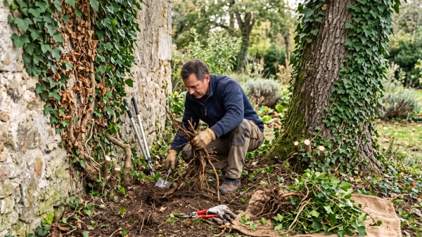 Les racines tenaces du lierre r�v�l�es apr�s une coupe s�v�re