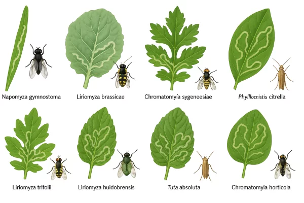 Phillocnistis citrella, mineuse des agrumes sur une feuille de citronnier