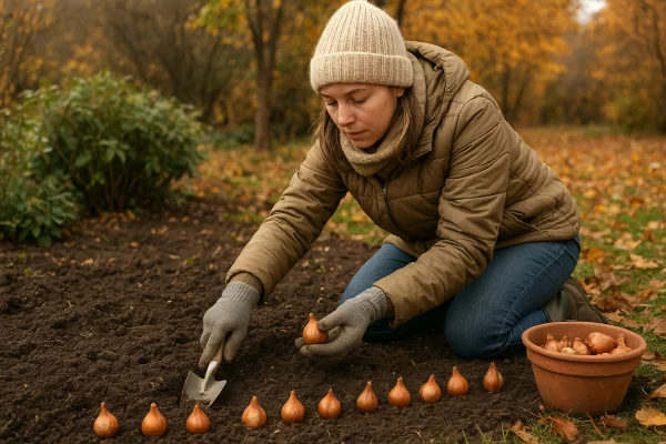 Plantation de bulbes de tulipes en automne pour prparer les fleurs du printemps