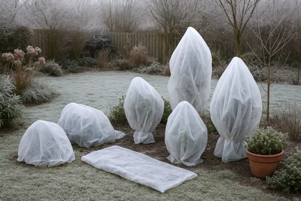 Plantes et arbustes sensibles prot�g�s du gel par un voile d'hivernage