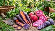 Potager color� : carotte violette, betterave z�br�e et patate bleue r�inventent l'assiette du jardinier
