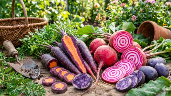 Carotte violette, betterave z�br�e et patate bleue, des l�gumes color�s