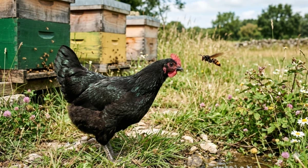La poule de Janz� observant un frelon asiatique