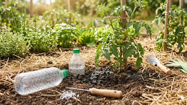 Bouteilles enterr�es pour irriguer le potager