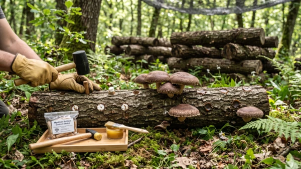 Shiitak&eacute; sur billot de bois