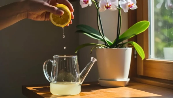 Pr�paration d'une eau citronn�e pour orchid�e