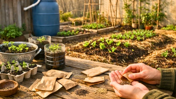 Potager de d�but de printemps entre semis, r�cup�ration et solutions �conomiques