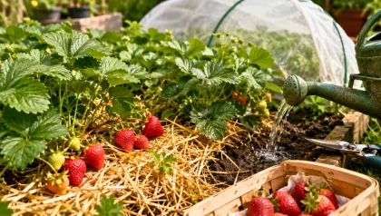 Avant l'orage, ce geste simple sur les fraisiers pr�serve des fruits rouges plus fermes et un parfum intact au frais