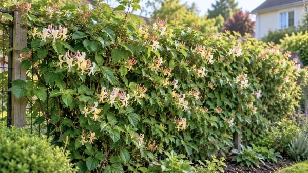 Un ch�vrefeuille fleuri transforme un grillage en �cran v�g�tal