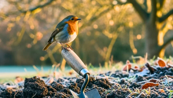 Un rouge-gorge curieux au c�ur du jardin en hiver