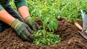 D�but mai, les jardiniers bio utilisent autre chose que du compost sous les tomates pour renforcer les plants
