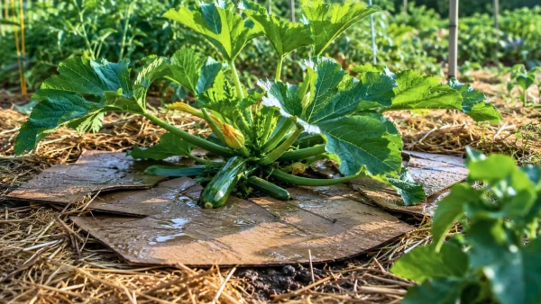 Canicule au potager : prot�ger les courgettes avec du carton mouill�
