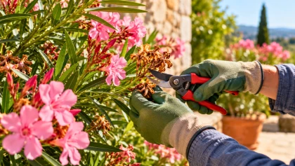 Face aux nuits fra�ches de septembre, un simple geste de taille garde le laurier-rose fleuri jusqu'en octobre