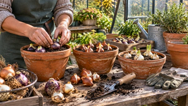 Pr�paration des bulbes � fleurs pour une floraison hivernale