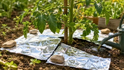 Le bon geste avec l'aluminium donne un l�ger coup de chaud aux tomates sans s�cher la terre