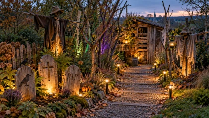 Halloween au jardin 5 d�cors immersifs faciles � cr�er en octobre avec du bois, des branches et des lumi�res solaires