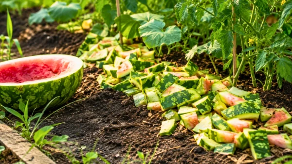 �corces de past�que en paillis au potager