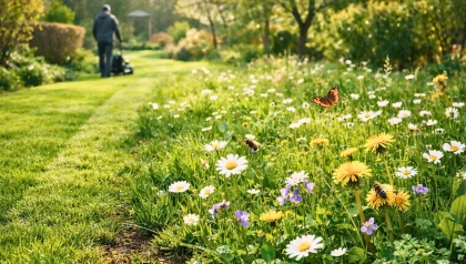 En mars, une pelouse moins tondue garde mieux l'eau dans le sol, prot�ge les racines et revitalise le jardin