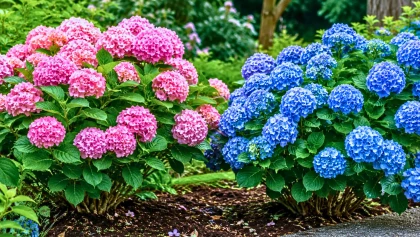 Un m�me hortensia peut changer de couleur selon l'endroit pr�cis o� il est plant� dans le jardin