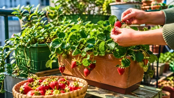 Fraises en pot sur balcon : r�colte facile et abondante