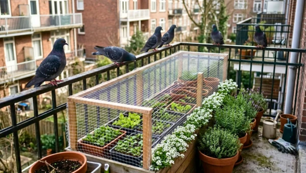 Pigeons au balcon : prot�ger ses semis avec un filet et des plantes compactes