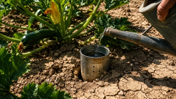 Une bo�te de conserve perc�e pour arroser le potager en pleine s�cheresse