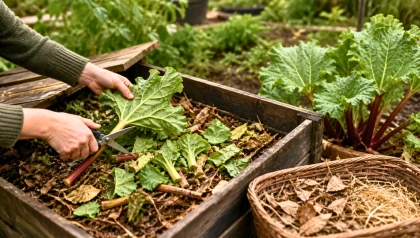 Au printemps, les jardiniers font ce choix avec les feuilles de rhubarbe au compost sans risque pour le potager