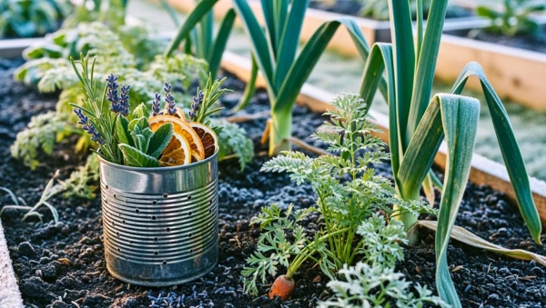 R�colte d'herbes aromatiques fra�ches au potager en hiver