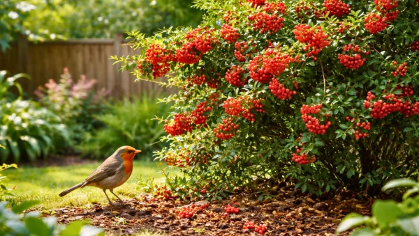 Arbuste � baies rouges au jardin : un refuge naturel pour les oiseaux en hiver