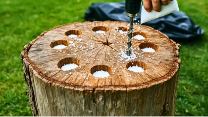 Il suffit d'un peu de sel pour faire dispara�tre une vieille souche d'arbre : la m�thode que les pros ne veulent pas r�v�ler