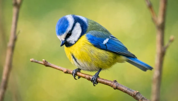 Une m�sange bleue pos�e sur une branche au jardin