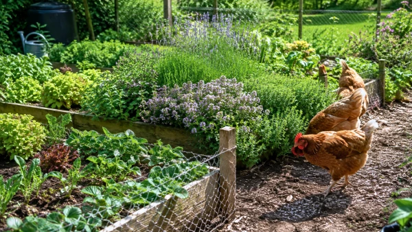 Poules au potager : thym, origan et lavande pour prot�ger les jeunes cultures