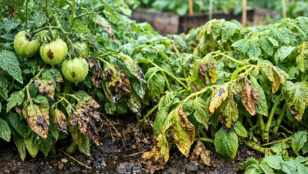 Tomates et pommes de terre c�te � c�te : le mildiou commence apr�s la pluie