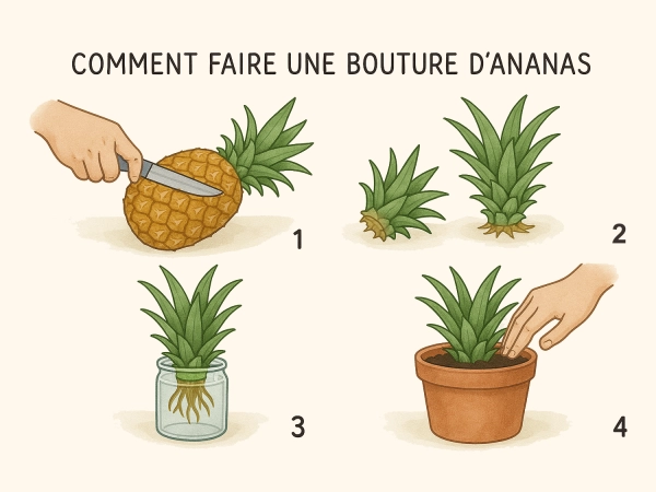 Infographie de la bouture d'ananas dans l'eau
