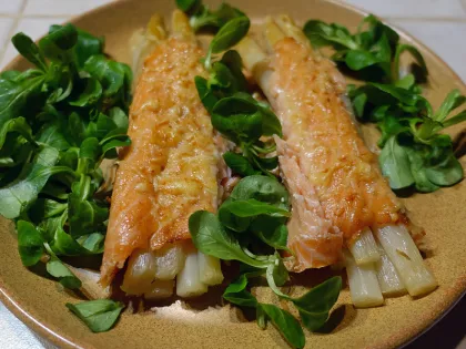 Asperges gratin�es au saumon fum�