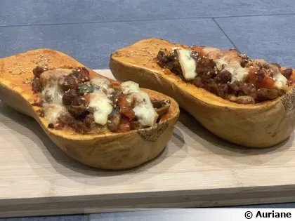 Courge farcie aux champignons et steaks hach�s�