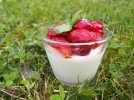 Crme de yaourt au chocolat blanc et fraises