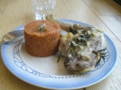 Cuisses de poulet vapeur au romarin et polenta