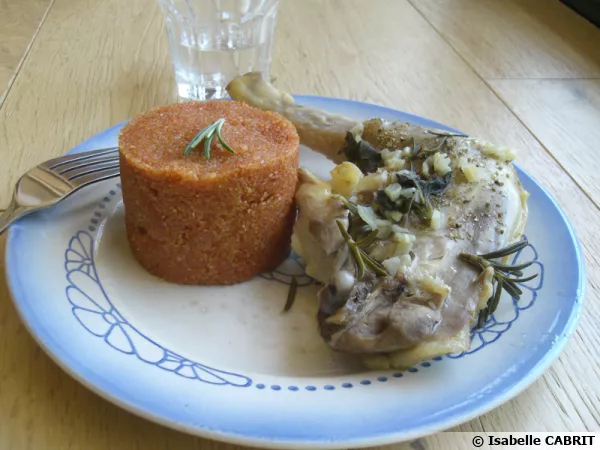 Cuisses de poulet vapeur au romarin et polenta