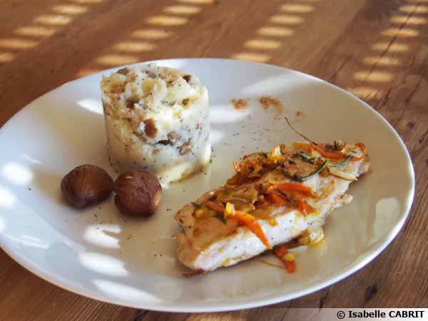 Escalope de dinde et pure de panais aux marrons