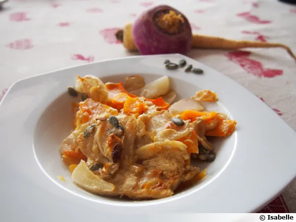 Gratin de butternut, navets et panais