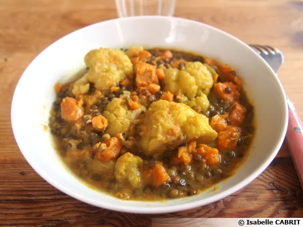 Mijot de lentilles, chou-fleur et patates douces