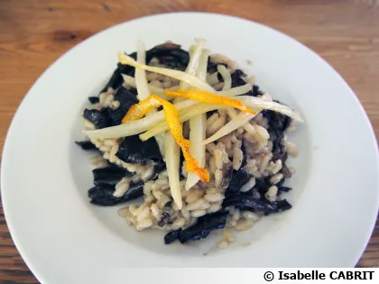 Risotto aux trompettes de la mort et fenouil confit